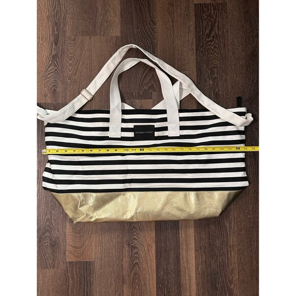 Victorias Secret Signature Lg Striped Foil Weekender Getaway Duffle Bag Tote - Picture 7 of 9